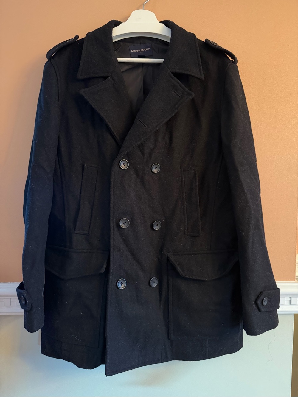 Banana Republic Men's Black Double-Breasted Peacoat